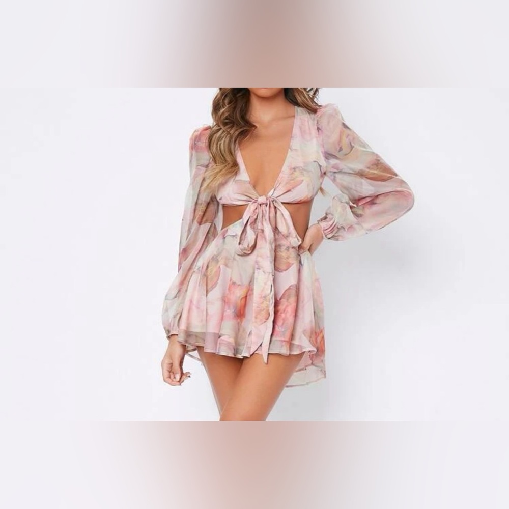 PETITE Floral Print Backless Tie Front Jumpsuit